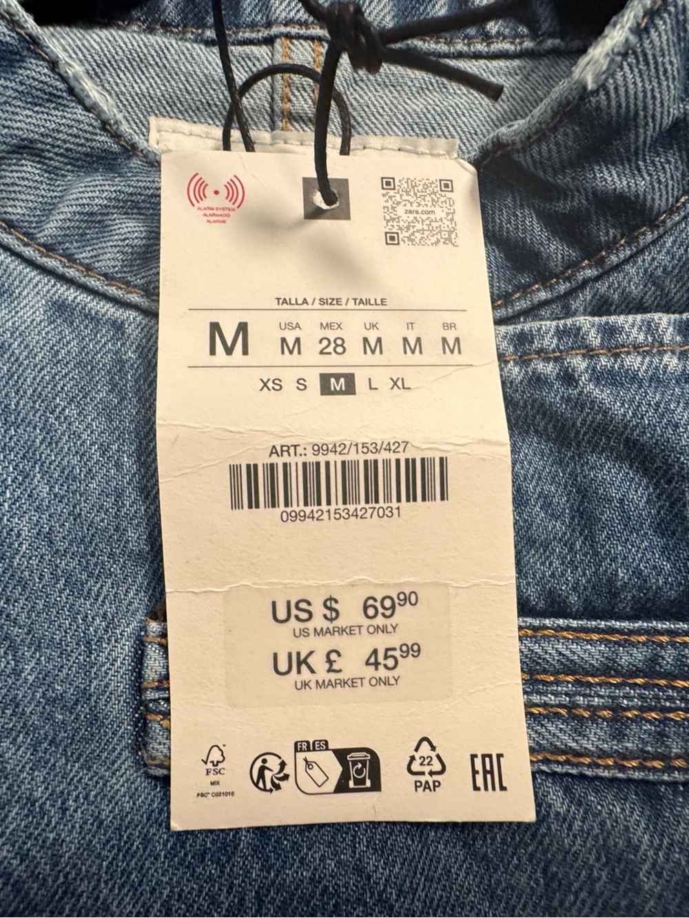 Zara Light Blue Denim Top with Contrast Stitching - Picture 4 of 6